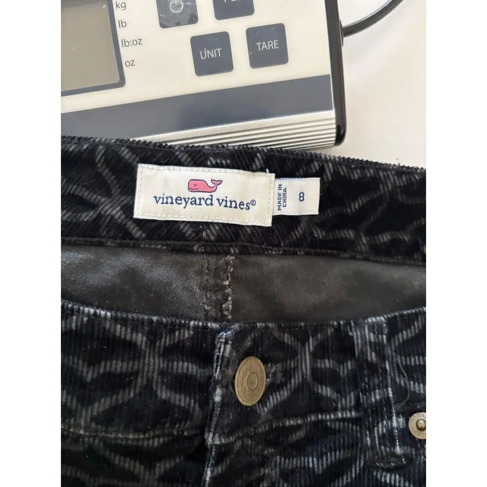 Vineyard Vines Whale Print Corduroy Skinny Pants Size 8 Black Gray